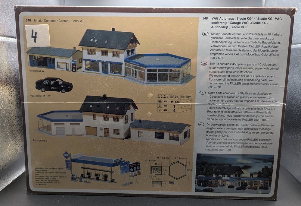 Faller VAG Autohaus Siedle KG (348) mit Tankstelle und Garage, originalverpackt, Foto 2